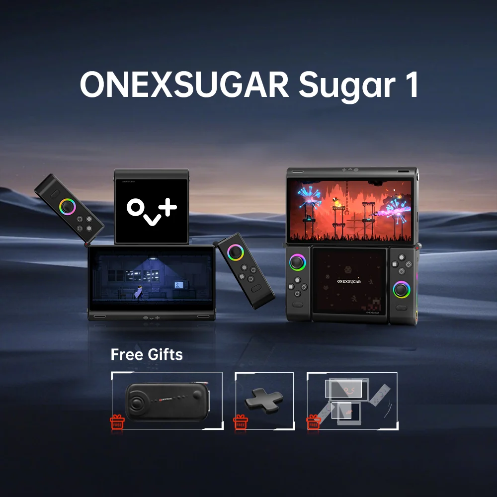 ONEXSUGAR Sugar 1 – The World’s First Transformable Dual-Screen Handheld Console · Gen3-16G+512G · Protection Bag+Magnetic D-Pad+Pre-applied Soft Film (large&small) product photo