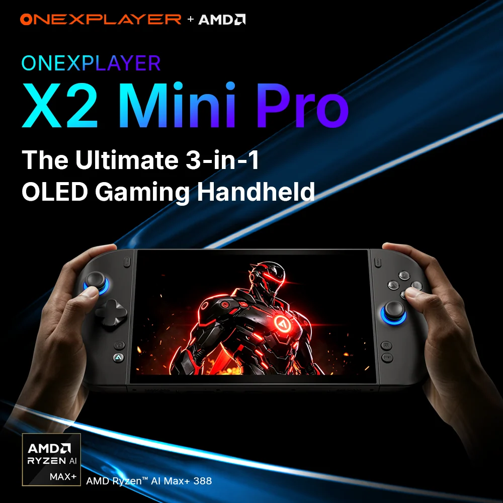 ONEXPLAYER X2 Mini Pro: 8.8" OLED Gaming Handheld with AMD Ryzen AI Max+ 388(Pre-order. Shipping starts on October 31) · Liquid Cooling · Ryzen AI Max+ 388 64G+2TB · Frost Bay+Free Controller Connector+Magnetic Keyboard+Protection Bag product photo